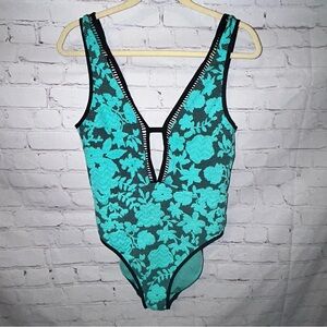 Nanette Lepore Teal Floral 1 Piece Swimsuit size M